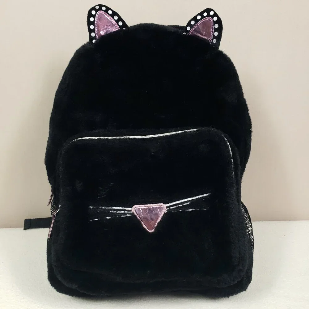 Cat Backpack School Bag Faux Fur Fuzzy Girls Cute